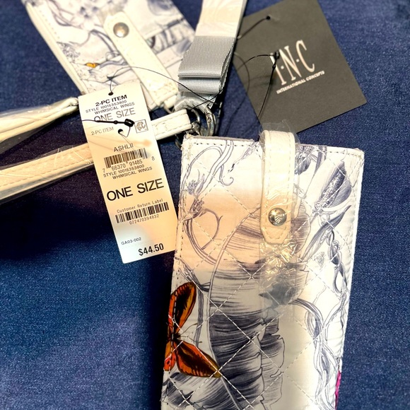 NWT INC 2 Piece Set;Whimsical Wings Wristlet & Case Card in Black/White by Inc. - Picture 3 of 7